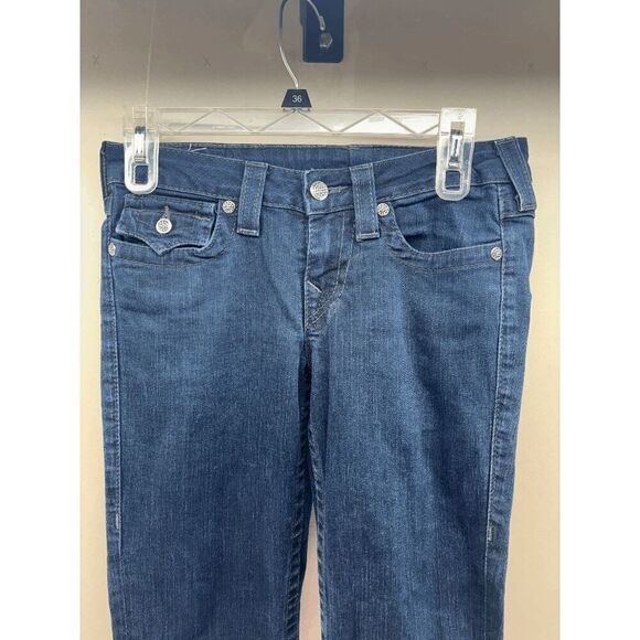 True Religion Low Rise Straight Leg Rhinestone Button TRBJ Rhinestone Butt 30x31 - Picture 2 of 12